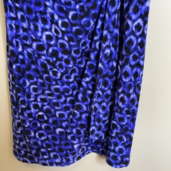 ANN TAYLOR Ruched Tied Waist Dress Blue Print Draped Dolman Sleeve Size M - Picture 6 of 11